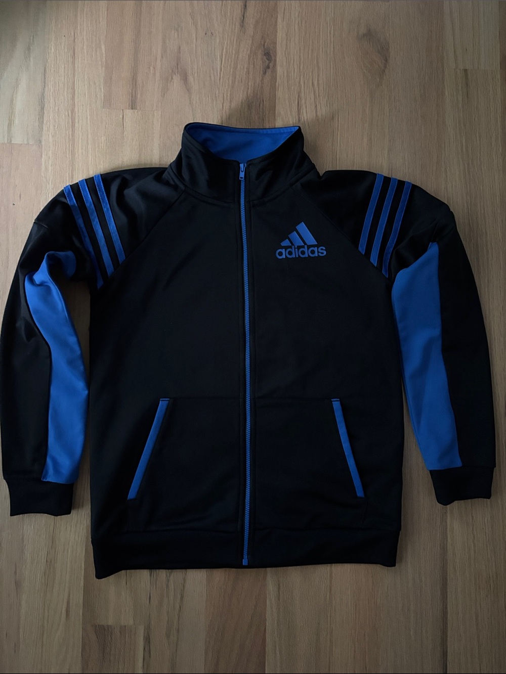 adidas Black and Blue Kids Full-Zip Track Jacket